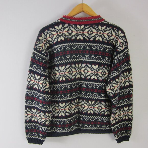 Vtg Alps Womens L Red Green Navy White Wool Nordic Cardigan Sweater Holiday Ski - Picture 4 of 14